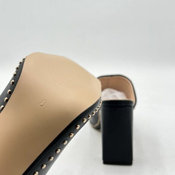 FSJ Women Closed Squared Toe Mules Slip On Chunky Mid High Heels Backless Sandal - Picture 4 of 6